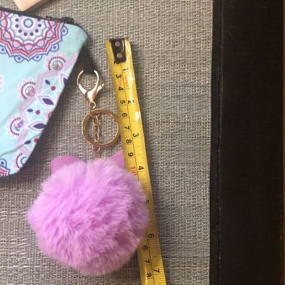 #84a NWOT Swarovski Crystal Bag & Lavender Pom Pom Keychain 👛☯️ *one of a kind* - Picture 12 of 17